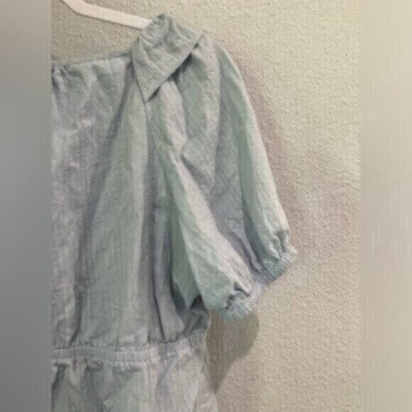 Express Puff Sleeve Feminine Top Blue Casual Boho Preppy Dainty Short Sleeve - Picture 6 of 6